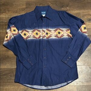 Wrangler Men's Navy and Multicolor pearl snap Western Shirt